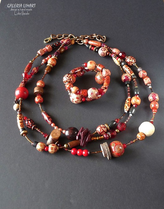 komplet biżuterii Niezwykły kolorowy komplet biżu-boho w fantastycznych barwach jesieni unikat