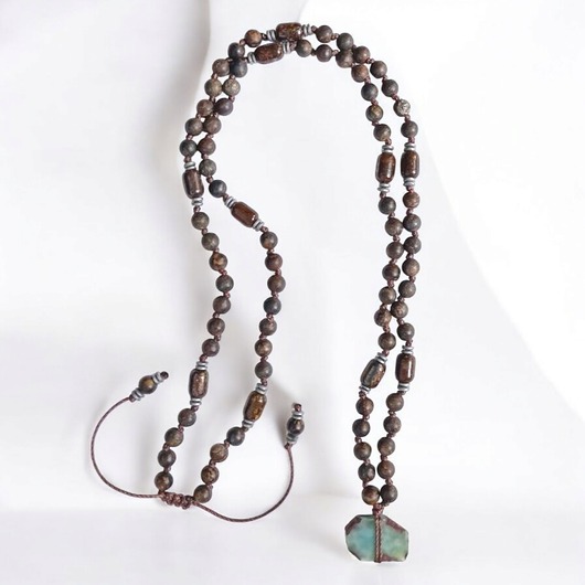 biżuteria męska UNIKAT: larimar i bronzyt : naszyjnik MĘSKI : supełkowany