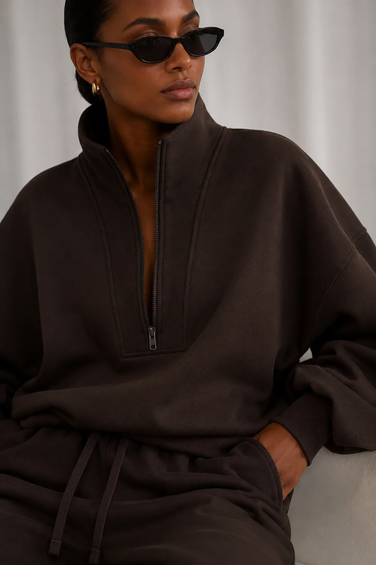 bluza bez kaptura damska Bluza soft lounge chocolate