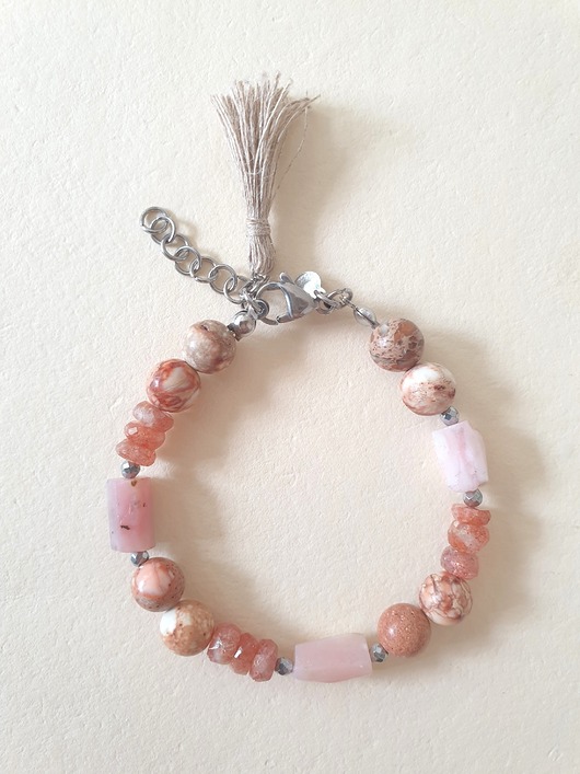 bransoletki z kamieni naturalnych Bransoletka BOHO opal różowy, jaspis cesarski, kamień słoneczny