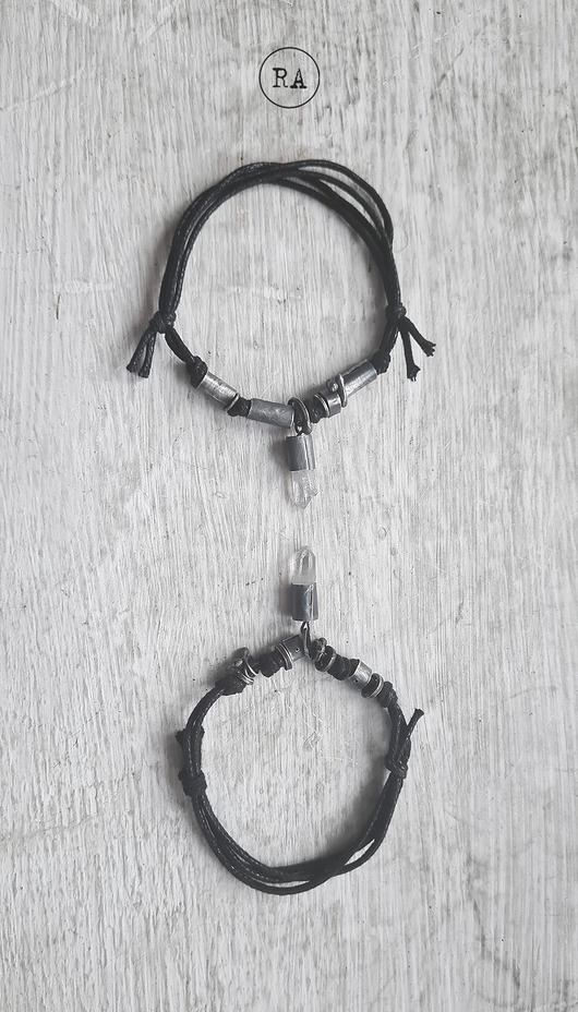 bransoletki srebrne Dwie bransolety srebro bawełna i kryształ górski M25