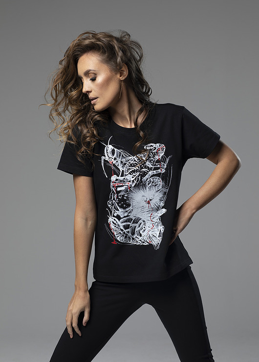 t-shirt damskie T-shirt damski zwierzątka czarny