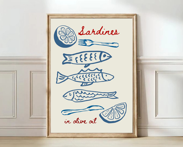 grafiki i ilustracje PLAKAT sardynki grafika do kuchni jedzenie ryby