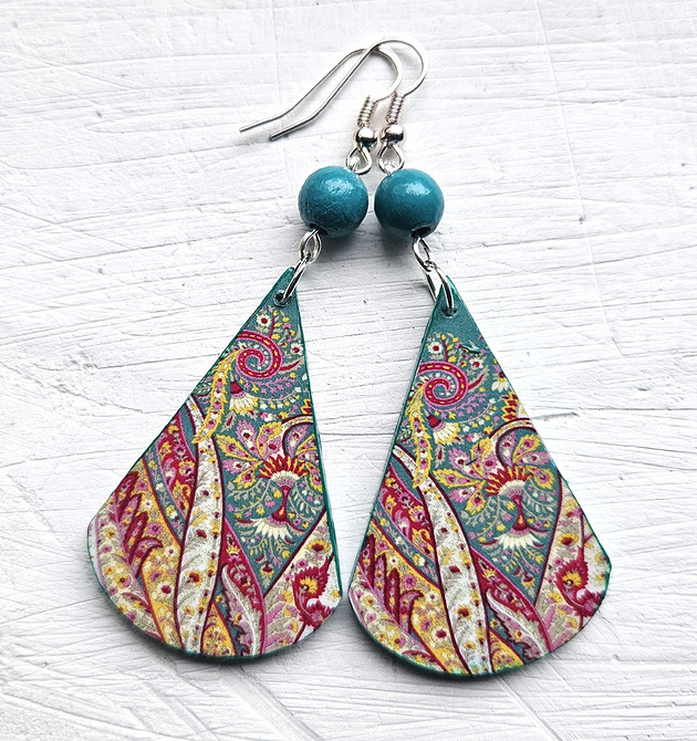 kolczyki drewniane Fokus na turkus