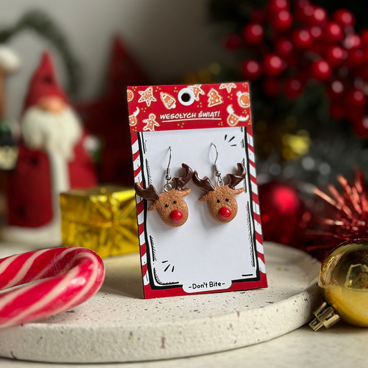 kolczyki z masy plastycznej Kolczyki RENIFERKI Ciastek pomysł na prezent
