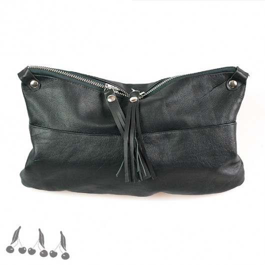 ::: BLACK LEATHER CLUTcH ::: uniqo