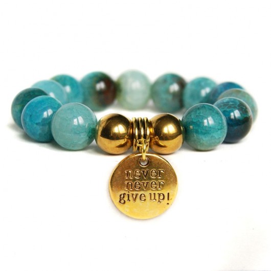 bransoletki z kamieni naturalnych NEVER GIVE UP! agat AQUA duuuże kule 