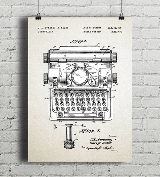 plakaty Maszyna do pisania  - patent - plakat vintage