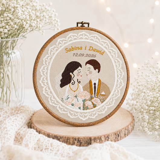 Ślub - inne Personalizowana pamiątka ślubna/rocznicowa, haft w oprawie vintage