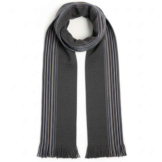 tuby i kominy Szalik Męski szal 100% Wełniany szary niebieski w paski