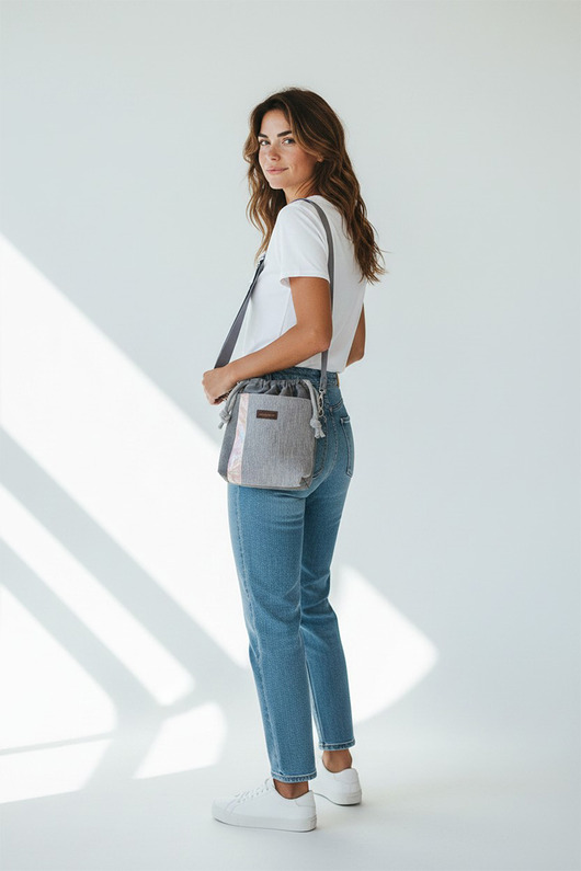 torebki mini Szara listonoszka z kominem