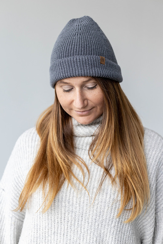 czapki i kapelusze męskie JELEŃ - wełniana czapka bez ściągacza- popiel