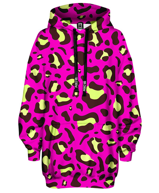 bluza z kapturem damska Bluza Oversize Tunika DR.CROW Panterka Pink