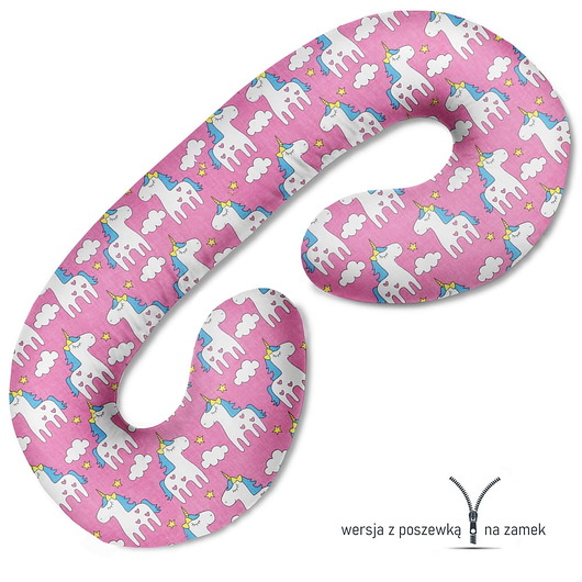 ubrania i akcesoria do karmienia Poduszka ciążowa do spania i karmienia Jednorożce na różowym