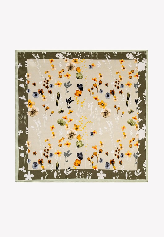 apaszki Mała apaszka damska jedwabna zielona w kwiaty 53 cm x 53 cm