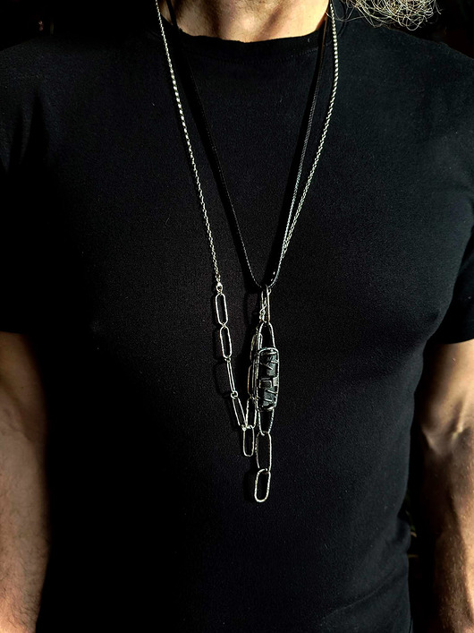 biżuteria męska Naszyjnik męski srebro 925 BLACK TURMALIN  kolekcja Stones