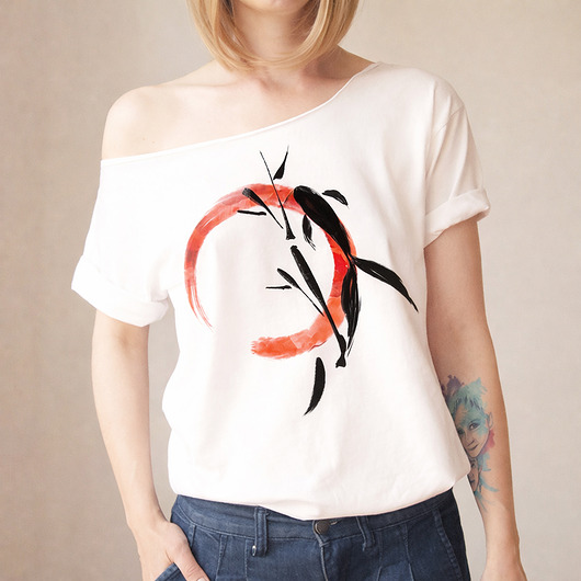 t-shirt damskie Karp Kaligrafia Biały Oversize