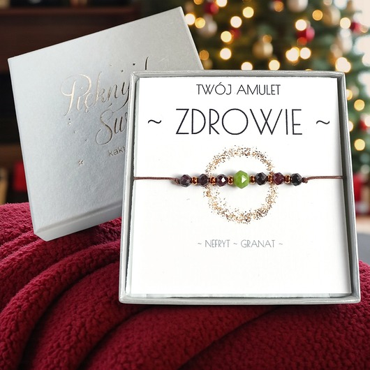 bransoletki z kamieni naturalnych Wysyłka 24h : amulet - ZDROWIE - świąteczne pudełko - NEFRYT, granat