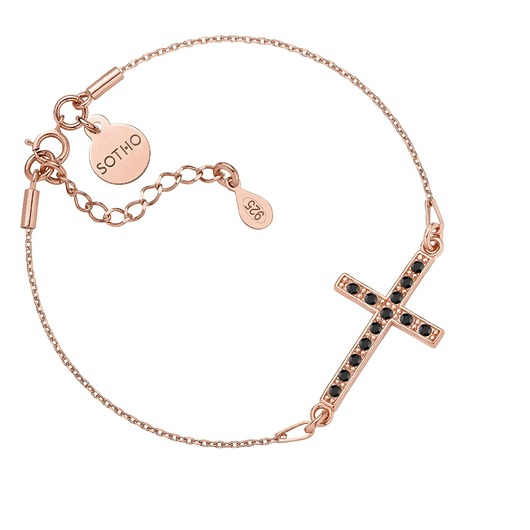 bransoletki złote Bransoletka z różowego złota z krzyżem wysadzanym SWAROVSKI CRYSTAL