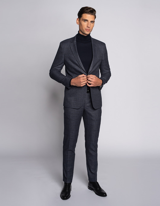 marynarki męskie Garnitur męski rapallo szary w kratę slim fit 176 100 90