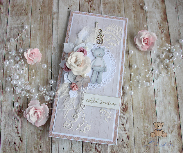 Kartka 3D na chrzest Winter Star Pink GOTOWA Lulaczkowo