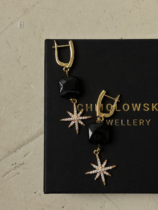 kolczyki z kamieniami Kolczyki Agat Czarny Gwiazdy