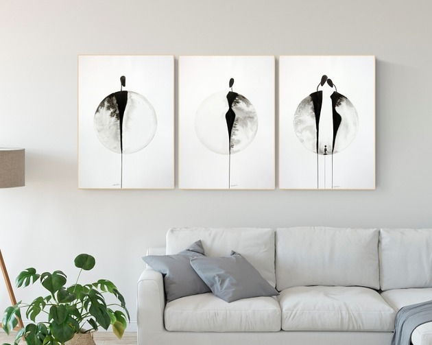 zestaw 3 grafik 50 x 70 cm wykonanych ręcznie Krystyna Siwek Art