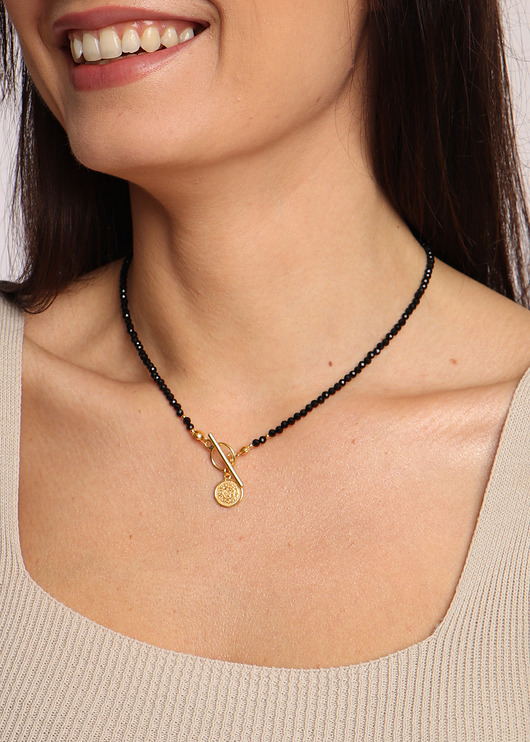 naszyjniki - inne Naszyjnik z kamieni naturalnych Czarny Turmalin Toggle z zawieszką