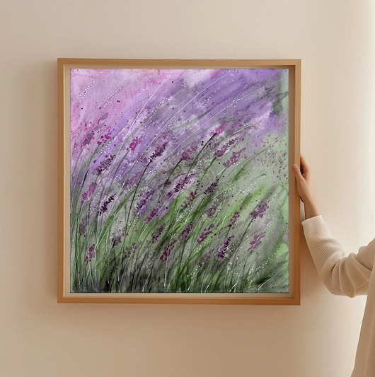 obrazy Oryginalna akwarela. Lawenda 20x20cm