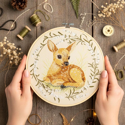 Ozdoby na ścianę Sarenka ecru, haft w tamborku 20 cm
