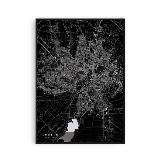 plakaty Mapa Lublina - czarny plakat z mapą miasta