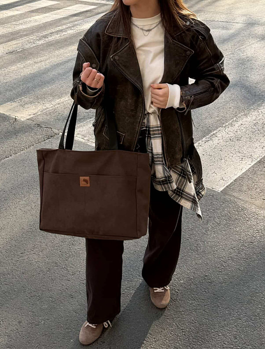 torby na ramię Torba NA LAPTOP Shopper z brązowego nubuku tapicerskiego