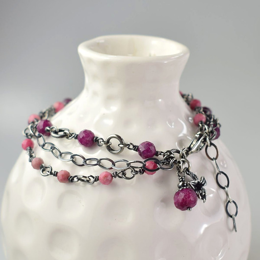 bransoletki z kamieni naturalnych Rubin z rodonitem w srebrze - bransoletka