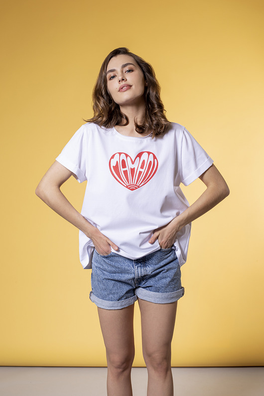 t-shirt damskie Biały t-shirt z napisem MAMA po francuski