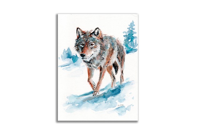 grafiki i ilustracje Obraz ręcznie malowany "Wilk"