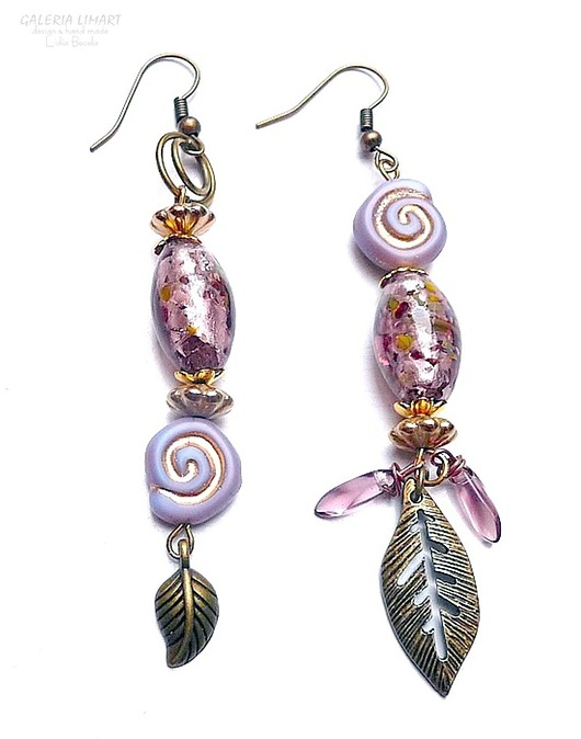 kolczyki szklane Kolczyki asymetryczne ze szkła weneckiego i mosiądzu PREZENT oryginalny