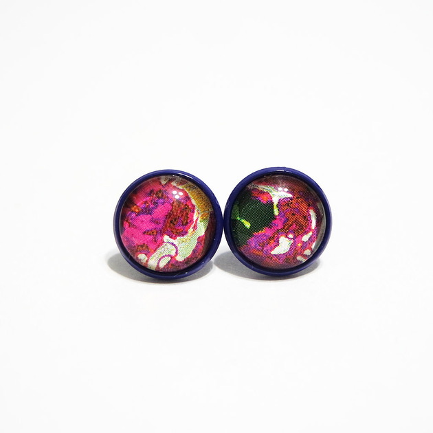 kolczyki szklane Kolczyki - Kolorowe, fuksja - granatowe