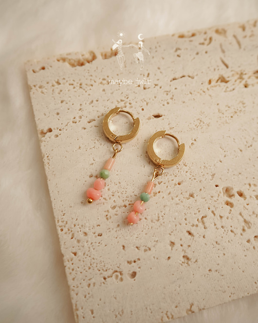 kolczyki złote Kolczyki złote  klasyki różowo zielone