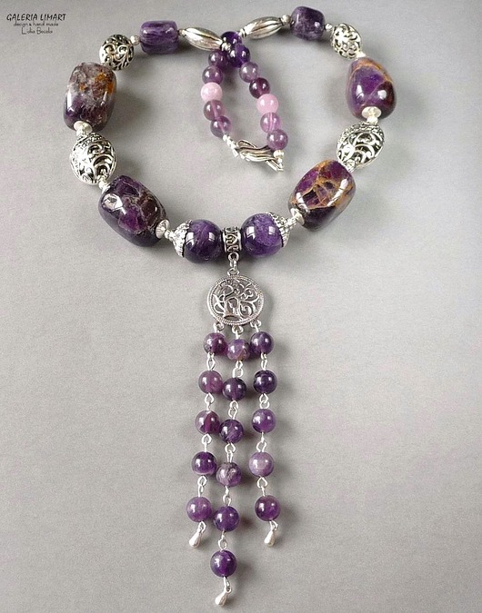 korale Vintage ametysty w ciekawym naszyjniku dla kochającej unikaty biżuteryjne
