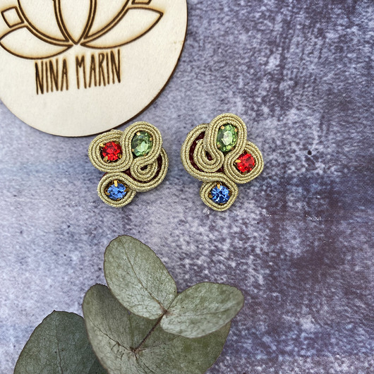 kolczyki soutache zielone małe - kolczyki sutasz