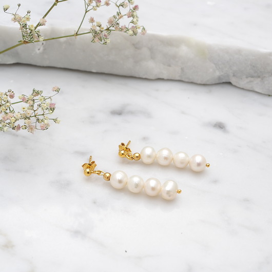 Kolczyki z perłami for4 pozłacane srebro MEIKA PEARLS
