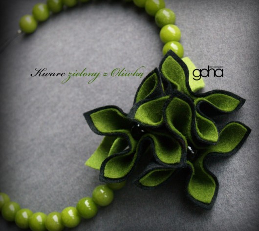 Kwarc zielony z Oliwką -Biżuteria Autorska FlowerFelt Design