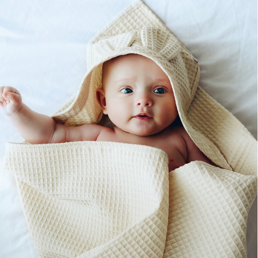 przewijaki i ręczniki dla dzieci Okrycie Kąpielowe z Kapturkiem Ręcznik Bawełna 75x75cm ECRU od BabyU