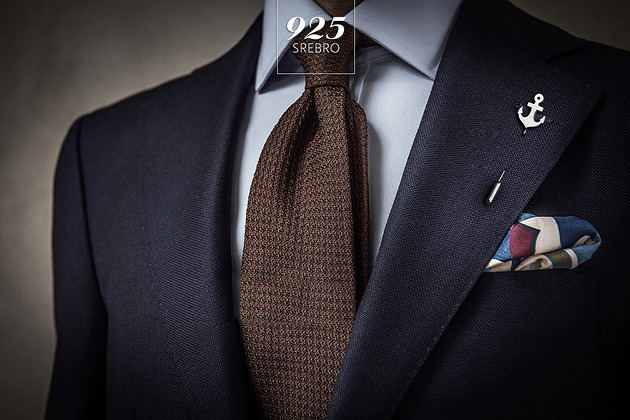 biżuteria męska Przypinka do butonierki - KOTWICA - Srebro 925