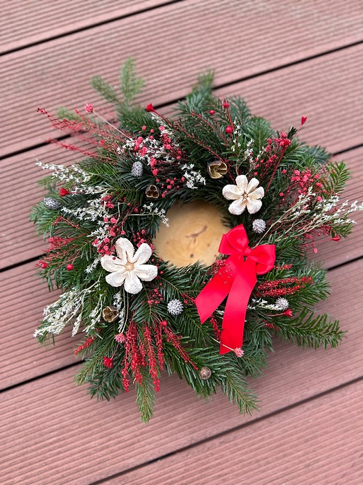 Boże Narodzenie - inne Stroik czerwień świąteczny naturalny jodła