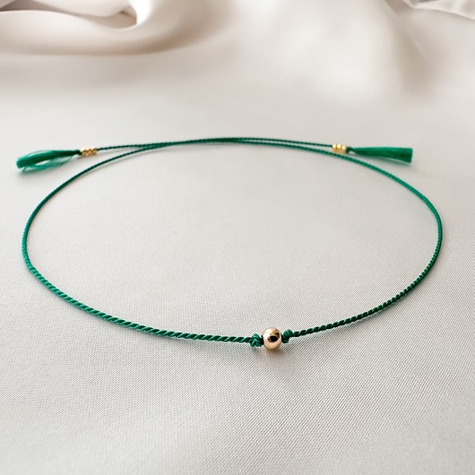 bransoletki na sznurku Złota Bransoletka Szczęścia 14K 585 ciemna zieleń