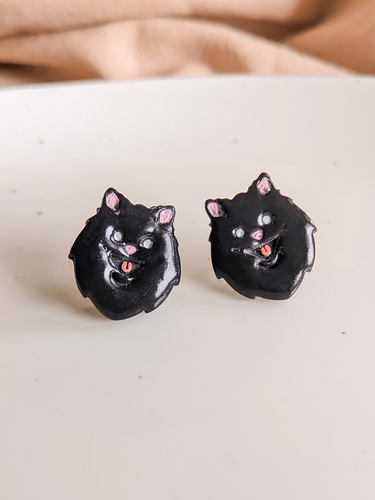kolczyki z masy plastycznej Kolczyki sztyfty pomeranian Szpic Miniaturowy biżuteria z czarnym psem