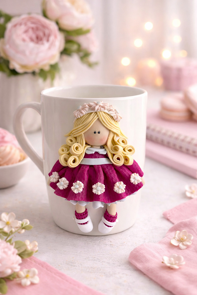 kubki Ceramiczny kubek z dekorem z gliny polimerowej 2D