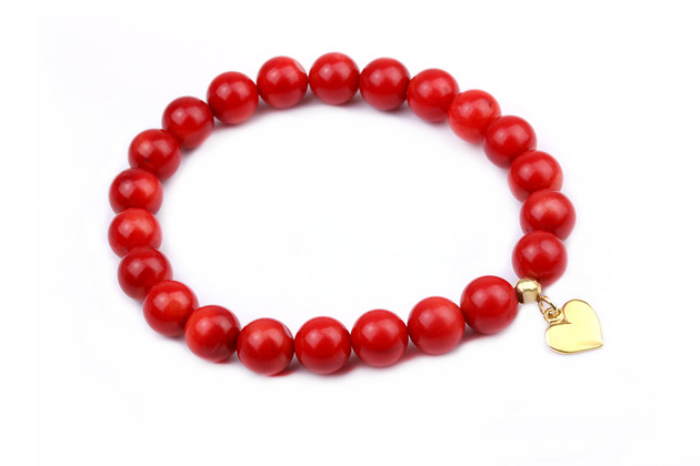 Bransoletka Koral Czerwony Serduszko złoto Brazi Druse Jewelry