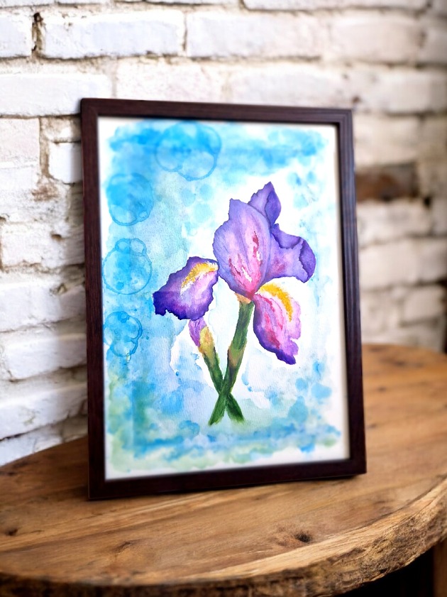 obrazy Akwarela kwiat irys w ramce